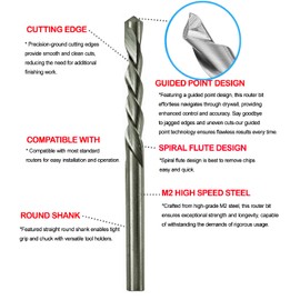 Drywall Cut Out Bit 1/4 Inch Guidepoint Rotary Router Tool Bit HSS Cutout Saw Bit Cut Bits for Gypsum Board-10Pcs