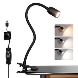 EXTRASTAR LED Desk Lamp, Eye-Caring Clip on Lamp with 3 Color Modes and Ajustable Brightness, USB Charging Port, 3.5W 300LM, for Bedroom, Office, White