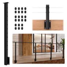 Gyykzz Side Mount Cable Railing Post 36" (Post Body 44"), Level Drilled Space-Saving Rail Post with 11 Holes, Stainless Steel Fascia Mount Cable Railing Kit System, Black Indoor Outdoor Deck Post
