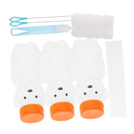 SHOWERORO 12 Pack Bear Shaped Juice Bottles with Straw Brush Honey Bottle Set Reusable Candy Containers