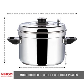 Vinod Idli Dhokla Cookers - Premium Stainless Steel (Multi Cooker, 3 Tier)