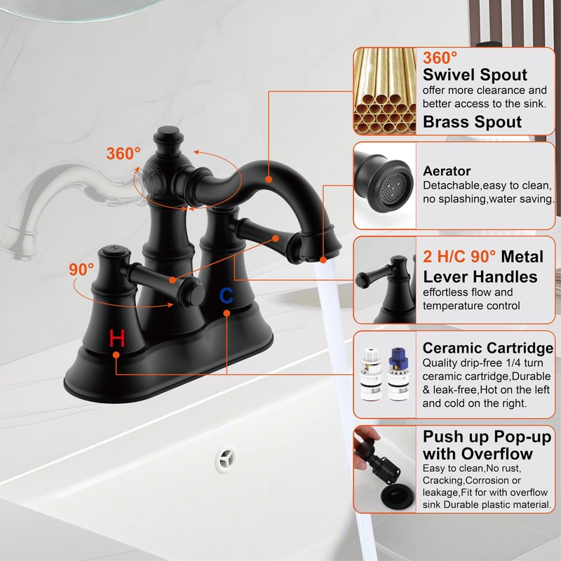 Centerset Bathroom Faucet for Sink 3 Holes,2 Handle 4 Inch