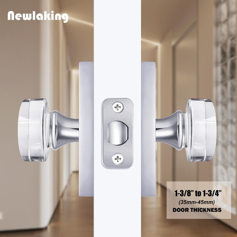 Newlaking Crystal Glass Passage Door Knob - Polished Chrome Interior