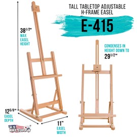 U.S. Art Supply 38" High Wooden H-Frame Studio Tabletop Easel for Painting - Adjustable Artist Table Top Easel, Holds Up to 22" Canvas - Small Portable Display Easel, Paint Canvas Stand
