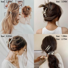 Pearl Hair Claw Clips for Thick/Thin Hair Claws,6PCS Nonslip Big Hair Clips for Women/Girls,Cute Decorative Bobby Hair Pins,Spiral Hair Ties,Wedding Hair Accessories (pearl)