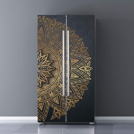 Vintage Art Self Stick Vinyl Door Mural Sticker, Peel and Stick Removable Refrigerator Wrap Decal, Noble Mandala, 32.3x78.7", 2 Pcs Set