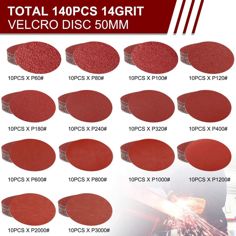 140 Piece Sanding Paper 50mm Hook and Loop 60 80