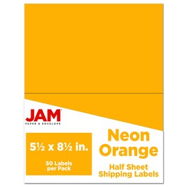 JAM PAPER Shipping Labels - Half Page - 5 1/2 x 8 1/2 - Neon Orange - 50/Pack