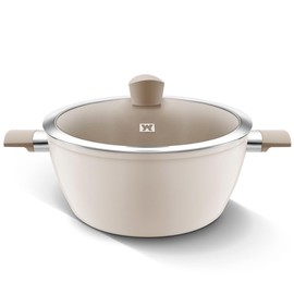 WAGENSTEIGER Large Size Aluminum Stock Pot with 7-Layered Ceramic Coating, Non-Stick Surface, Bakelite Stay-Cool Handles,Tempered Glass, Family Meal, Deep Design, 9.95Liter / 10.51Quarts