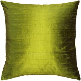 Sankara 100% Natural Dupioni Fine Silk Decorative Throw Pillow with Insert Included, Chartreuse Green, 18 X 18 (12+ Colors)