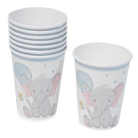 KarnevalsTeufel Baby Shower Decoration Elephant Pink & Blue Disposable Tableware to Choose from: Plates, Cups, Napkins Birthday Boy/Girl, Children's Party, Christening (Cup Blue)