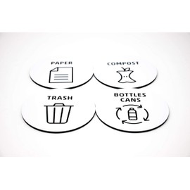 Office Sign Company Set of 4 Waste Bin Signs | Trash, Paper, Compost, Bottles & Cans | Durable Acrylic Signs for Recycling Bins