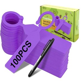 Yuanling 100Pcs Plant Labels Plastic Waterproof Plant Tree Tags Nursery Garden Markers for Indoor Outdoor Gardening Plants Vegetables Flowers Potted (Purple Color with 1 Marker Pen)