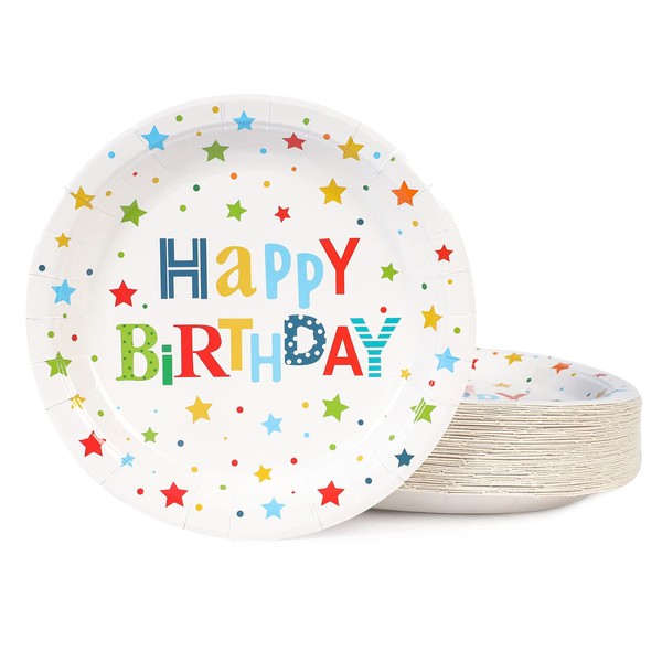 CENLBJ Happy Birthday Party Plates, 9inch-50pcs, Birthday Party Paper Plates,