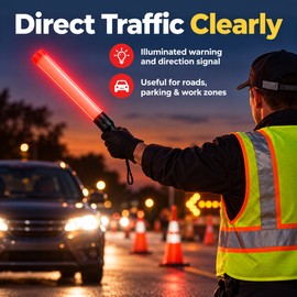 LED Traffic Wand, 21.26 Inch Handheld Lighted Traffic Control Baton, Battery Operated Warning Signal Stick for Parking Guidance, Security and Event Crowd Management