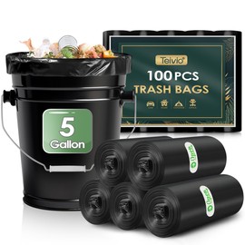 Teivio 5 Gallon 100 Counts Strong Trash Bags Garbage Bags, Bathroom Trash Can Bin Liners, Small Plastic Bags for Home Office Kitchen Kitchen, Black