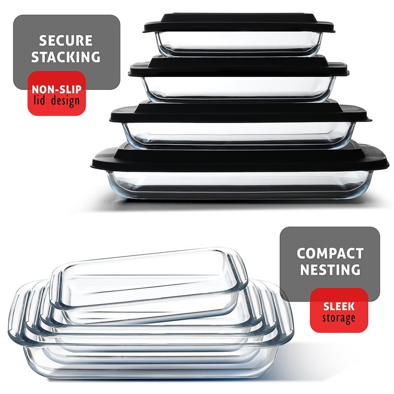 Eatex 8-Pack Glass Food Storage Containers with Lids, Baking Pans