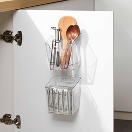 2-Pack Adhesive Cabinet Door Organizer, Kitchen Storage Under Sink Organizer, Plastic Storage Container Bins, Bathroom Makeup Organizer Hanging, Sink Caddy for Pantry, Fridge, Bedside, Counter