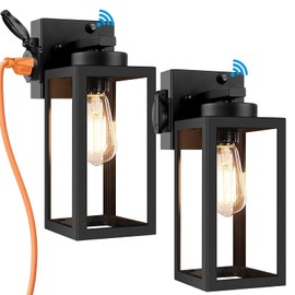 Bdrofn 2-Pack Dusk to Dawn Outdoor Light Fixtures,Outdoor Wall Lights with Outlet Sensor,Black Exterior Porch Lights Waterproof Outdoor Wall Sconce,Outside Lights for House,Garage,Front Door