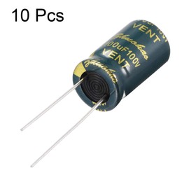 sourcing map Aluminum Radial Electrolytic Capacitor Low ESR Green with 100uF 100V 105 Celsius Life 3000H 10 x 17 mm High Ripple Current,Low Impedance 10pcs