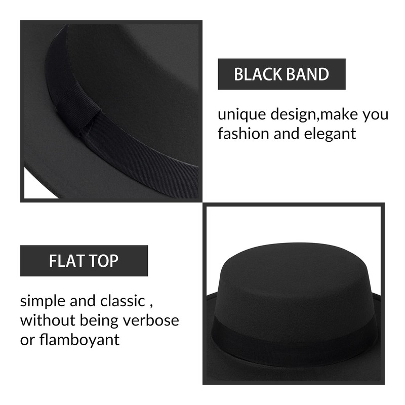 Classic Fedora Hat Flat Top Hat Felt Pork Pie Hat