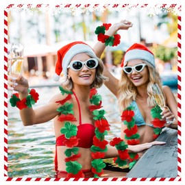 Riceshoot 144 Christmas Leis Necklace and Bracelets Set Hawaiian Leis for Luau Party Summer Beach Birthday Party Decorations and Party Supplies for Women Men