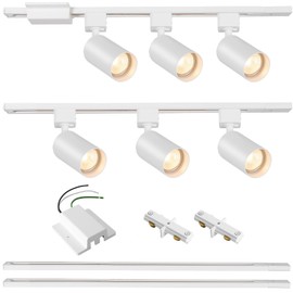 Hiiglxii 6 Lights LED Track Lighting Kit with 6.6FT H Track Lighting Rails & Floating Canopy Connector, GU10 Track Light Kit Modern Kitchen Track Lighting Fixtures Ceiling Spot Light, White - No Bulbs