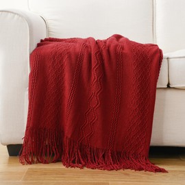 BATTILO HOME - Manta roja para sofá, suave y decorativa, manta de punto ligera, color burdeos, 50 x 60 pulgadas