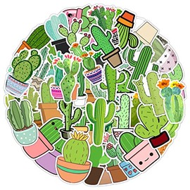 Cute Cactus Stickers for Laptop, 50 Pcs Succulent Stickers Waterproof Vinyl Plant Decals for Water Bottle, Green Plants Stickers Vinyl Cactus Decals for Hydroflasks Scrapbook Luggage Phone