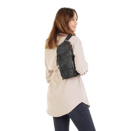 X-ZONE Crossover Bag Genuine Leather Men Women | Made in Italy, Shoulder Bag, Handbag Made of Cowhide Leather, Zip | 020842, black, Unit size