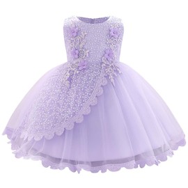 Lace Flower Girl Sequins Bowknot Tutu Dress for Kids Baby Christening Baptism Communion Birthday Party Formal Dress Toddler Infant Princess Pageant Wedding Bridesmaid Tulle Gowns Purple 9-12 Months