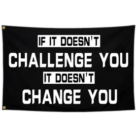 NASIAN Discipline Motivational Gym Banner Flag 3x5 Ft If It Doesn't Challenge You Flag Gym Motivational Inspirational Flags for Room Guys Home Gym Office Bedroom College Dorm Wall Art Decor