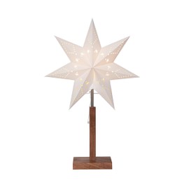 EGLO Table Lamp with Poinsettia, Decorative Star Illuminated Made of Paper with Wooden Base, 3D Window Light Star Standing in White with Cable, E14
