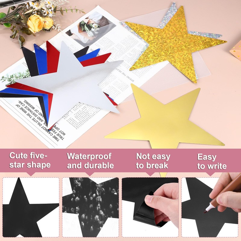 sourcing map 40 Pcs Black Stars Cutouts, 6 Inch Double