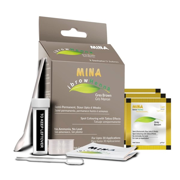 MINA ibrow Henna Regular Pack for Dyeing Hair for up to 30 Uses (Grey Brown)