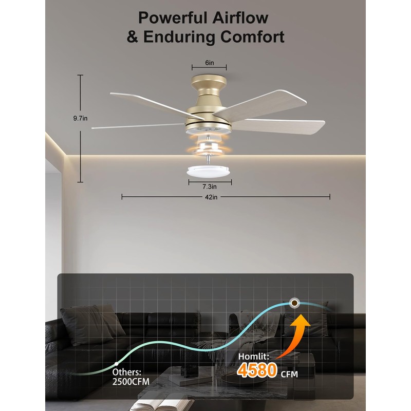 Homlit 42 inch RGB Ceiling Fan with Light, Voice &