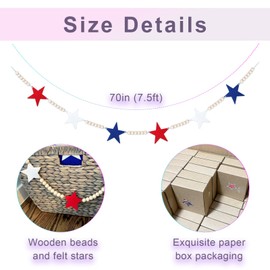 7.5 FT Patriotic Garland - Wooden Beads & Felt Stars for 4th of July Decor, Independence Day Banner | Rustic Farmhouse Wall Hanging for Fireplace, Mantel, Parties & Home Decor