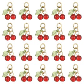 Airssory 30 Pcs Glass & Acrylic Beaded Charms with Stainless Steel Jump Rings Fruit Cherry Charms for Jewelry Making
