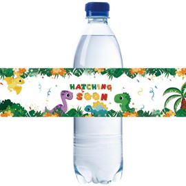 ROSTYAKZ 32pcs Dinosaur Hatching Soon Water Bottle Labels, Baby Dinosaur Water Bottle Wrappers for Gender Reveal, Dino Oh Baby Stickers, Baby Shower Party Decoration