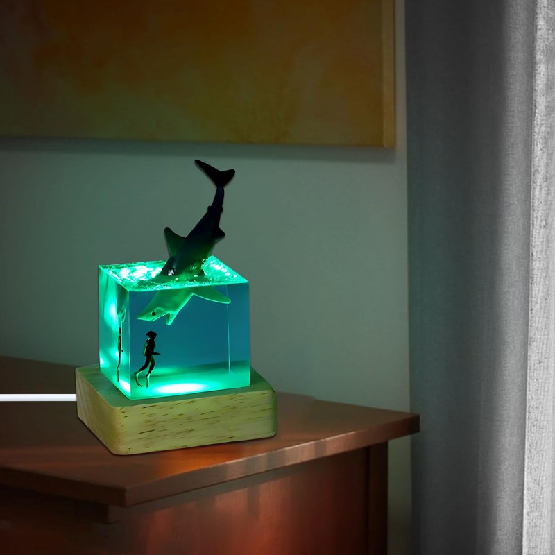 cimsfcor Epoxy Resin Shark Night Light, Night Lamp with Humpback