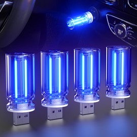 PSEQT USB Car Retro Interior Lights, Touch Dimming Mini Neon Atmosphere Lights, Plug-in USB+Touch Switch+Stepless Dimming+Brightness Memory Function Car Decorative Lamps Without Wiring (Blue, 4PCS)