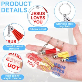 Ferreve - 100 llaveros de acrílico con borlas para Jesús Loves You, regalos cristianos, suministros de Navidad, llavero religioso para mujeres, regalo cristiano de la iglesia