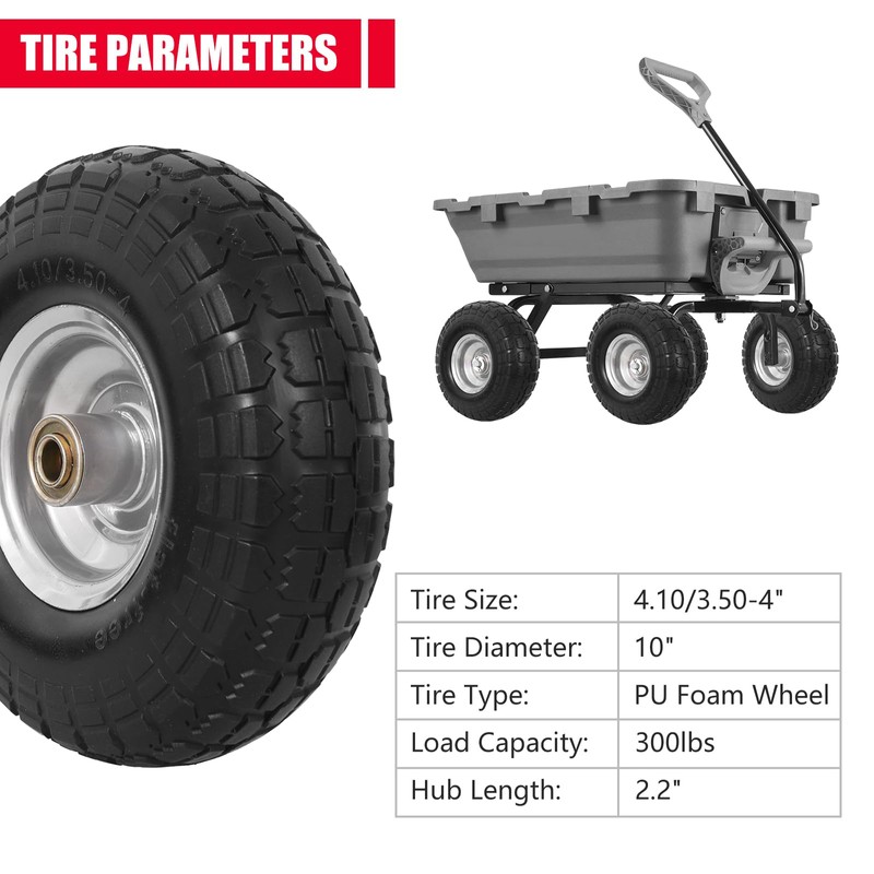 4.10/3.50-4 Flat Free Tire and Wheel, 4 Pack 10" Solid