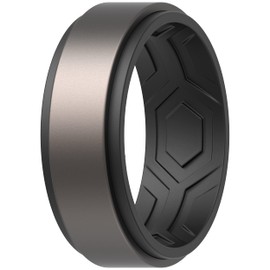 ThunderFit Wedding Rings for Men, Breathable Step Edge 2 Layer - 10mm Width - 2.3mm Thick (Black-GunMetal - Size 8.5-9 (18.9mm))