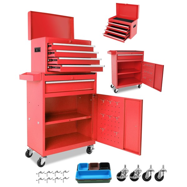 EliteEdge 5-Drawer Rolling Tool Chest, 2-in-1 Steel Tool Storage Chest