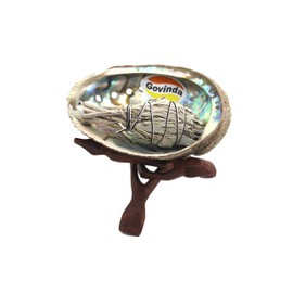 Govinda Pearlized Abalone Shell Smudging Kit with Wooden Tripod Stand & White Sage Stick