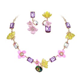 Ever Faith Prom Jewelry Set for Women Multicolor Rhinestone Crystal Enamel Flower Necklace Earrings Set with Honeybee Spring Floral Jewelry Set