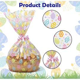 Gift Boutique Gift Boutique Plastic Jumbo Easter Cellophane Basket Bags with Twist Ties Pack of 10 Spring Egg Cookie Tray Large Wrap Cello Bag for Holiday Goody Party Favor Decor Gift Wrapping Packaging 24" x 30"