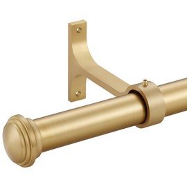 Warm Gold Curtain Rods for Window 28-56 Inch, Decorative Curtain Rod with Cap Finials, Splicing Curtain Rod Single Drapery Rods Telescoping Window Rod, Heavy Duty 1 Inch Diameter Single Curtain Rod