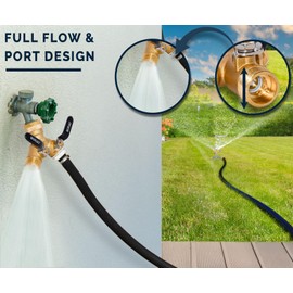 Morvat Brass 2-Way Y Splitter LEAD-FREE, Heavy-Duty Garden Hose Connector with Extra Long Butterfly Comfort Grip ON/OFF Valves, Adapter for Water Faucet & Spigot, Extra 5 Washers, Teflon Tape (1-Pack)